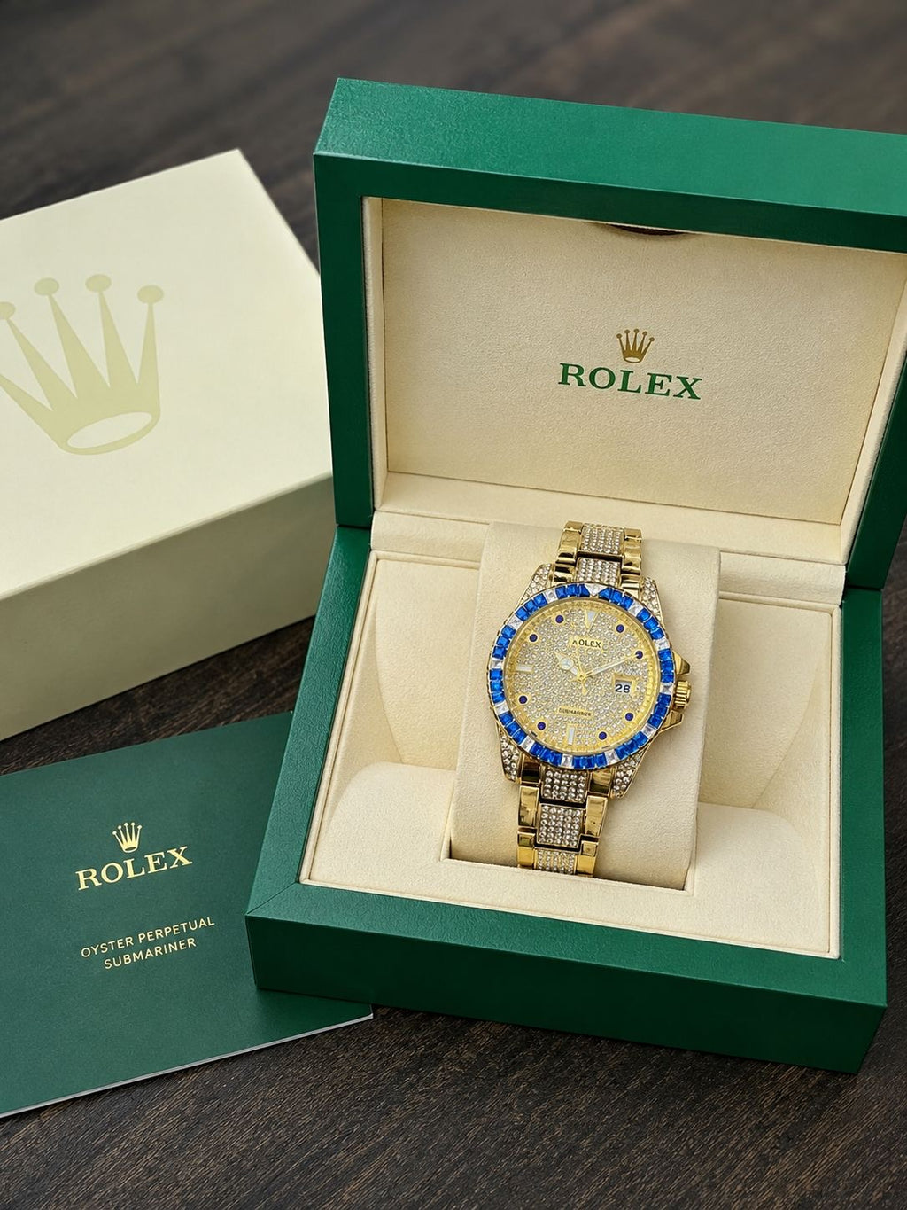 Rolex Gold and Blue Bezelled Analog