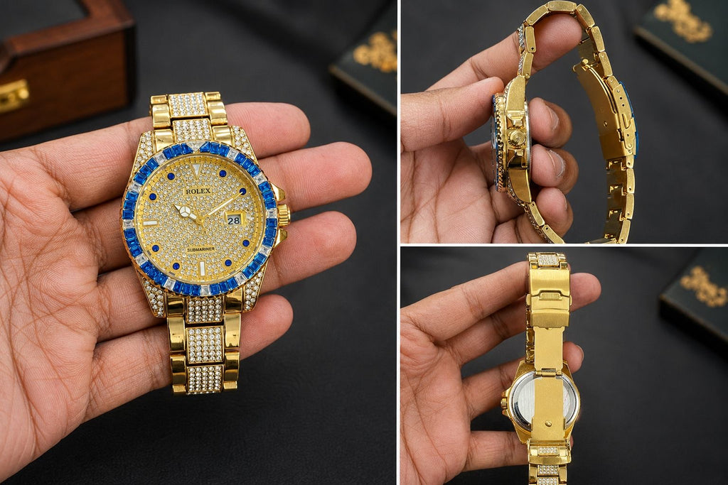 Rolex Gold and Blue Bezelled Analog