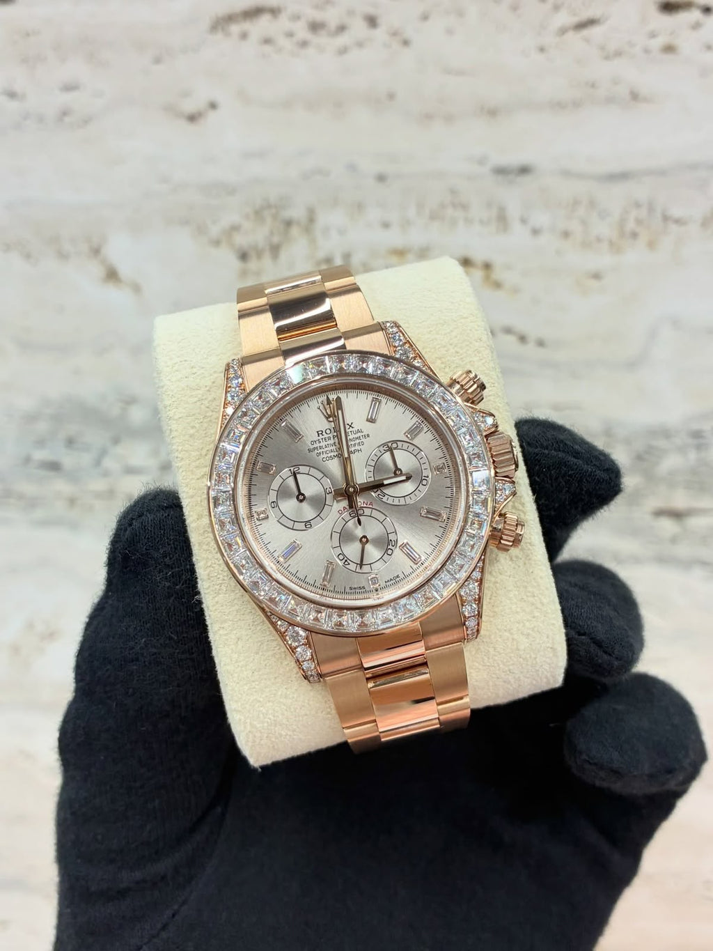 Rolex Cosmograph Daytona Everose Gold – Diamond Baguette Bezel (Ice Dial)