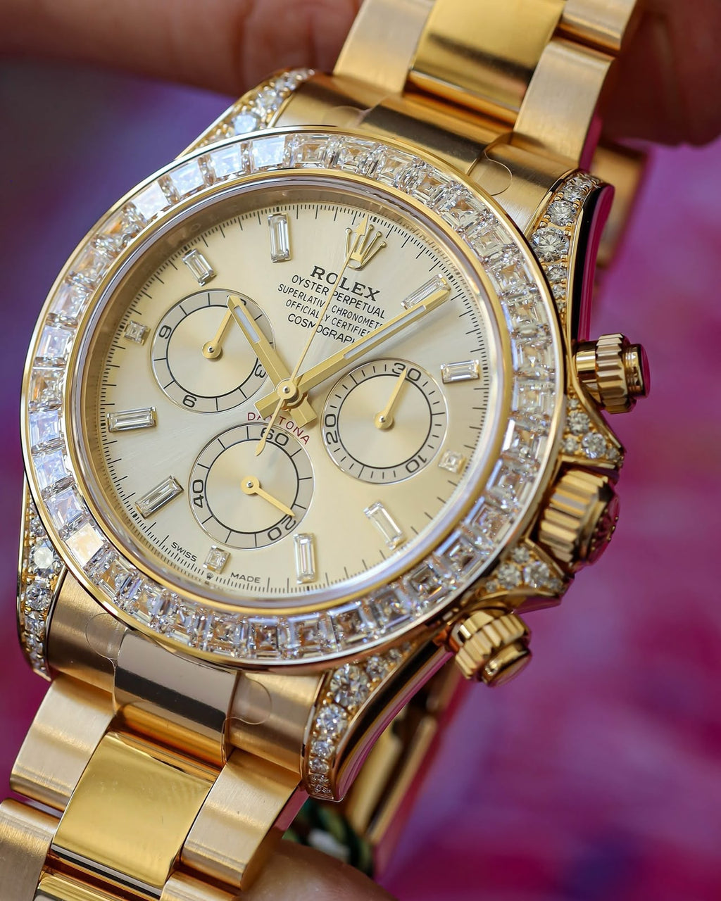 Rolex Cosmograph Daytona Everose Gold – Diamond Baguette Bezel (Ice Dial)