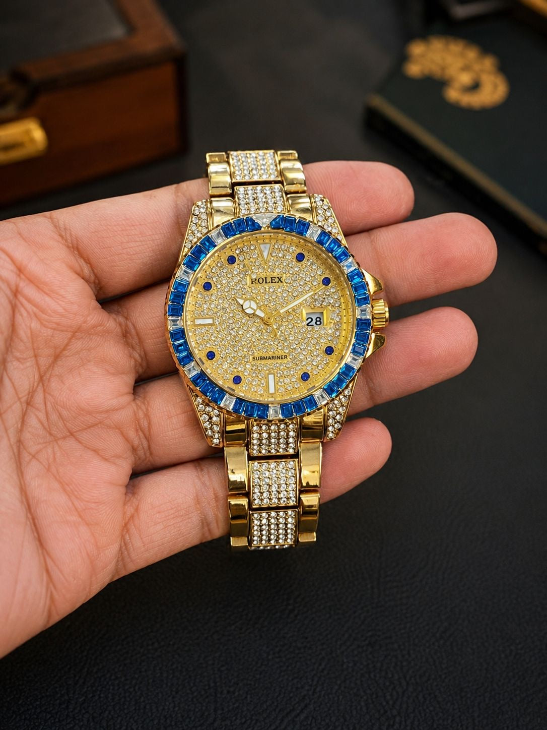 Rolex Gold and Blue Bezelled Analog