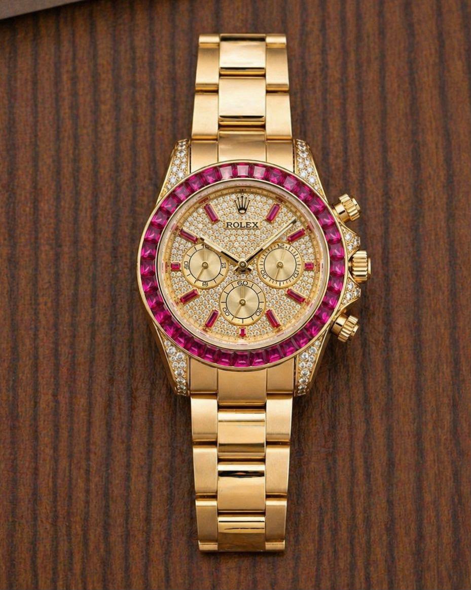 Ultra Rare Luxury - Book Your Premium Rolex with Pink Ruby Baguette Semi-Swiss Quality