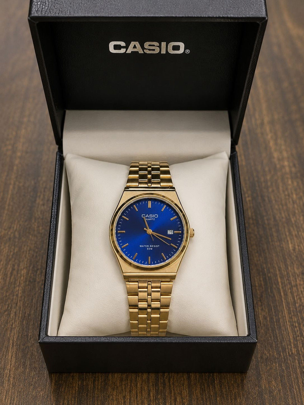 Casio Quartz Gold Watch – Blue Dial (Original)