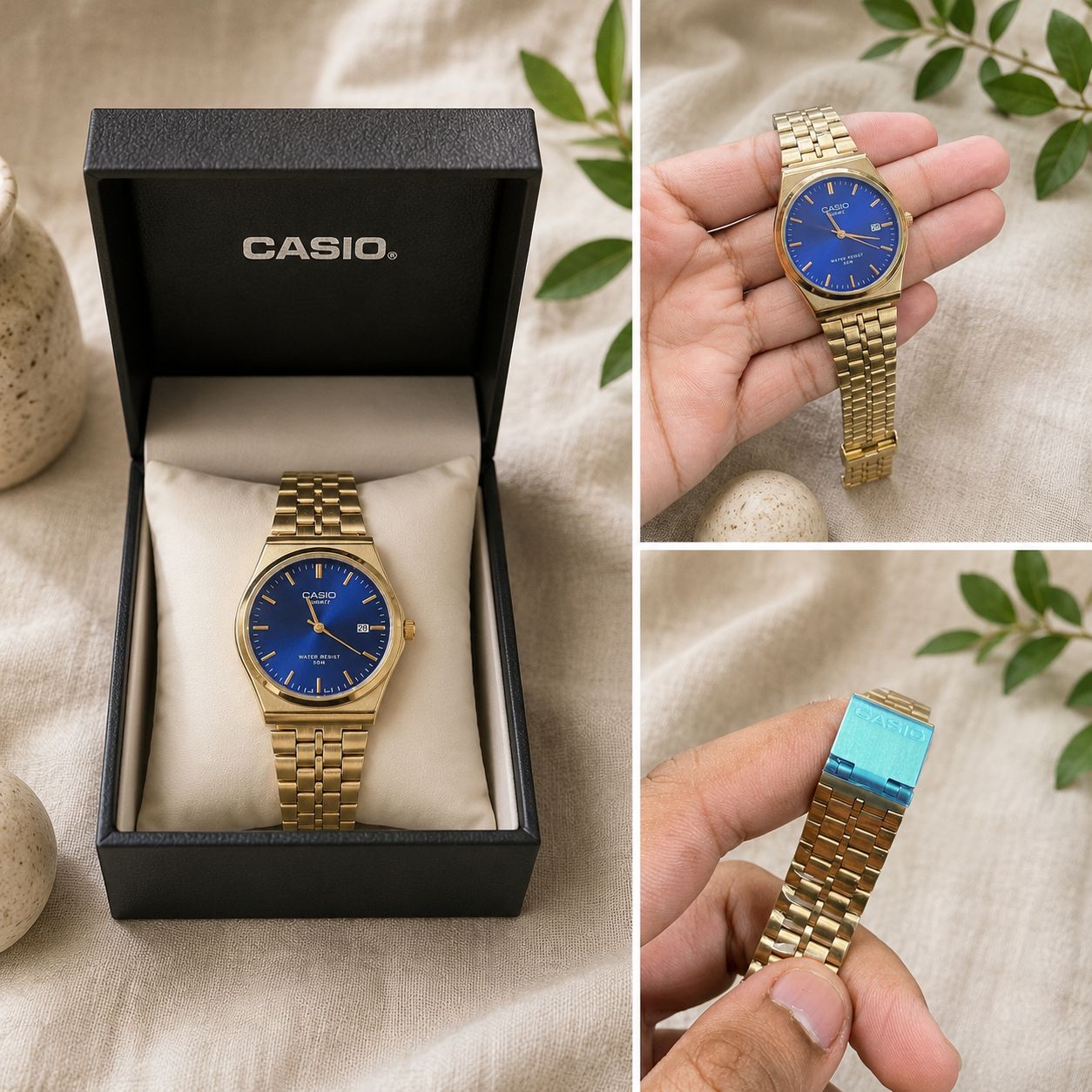 Casio Quartz Gold Watch – Blue Dial (Original)
