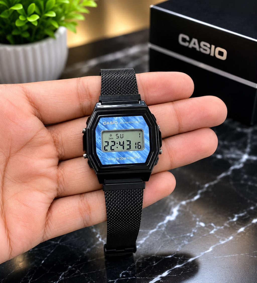 Casio Vintage Digital Watch – Black Mesh Strap