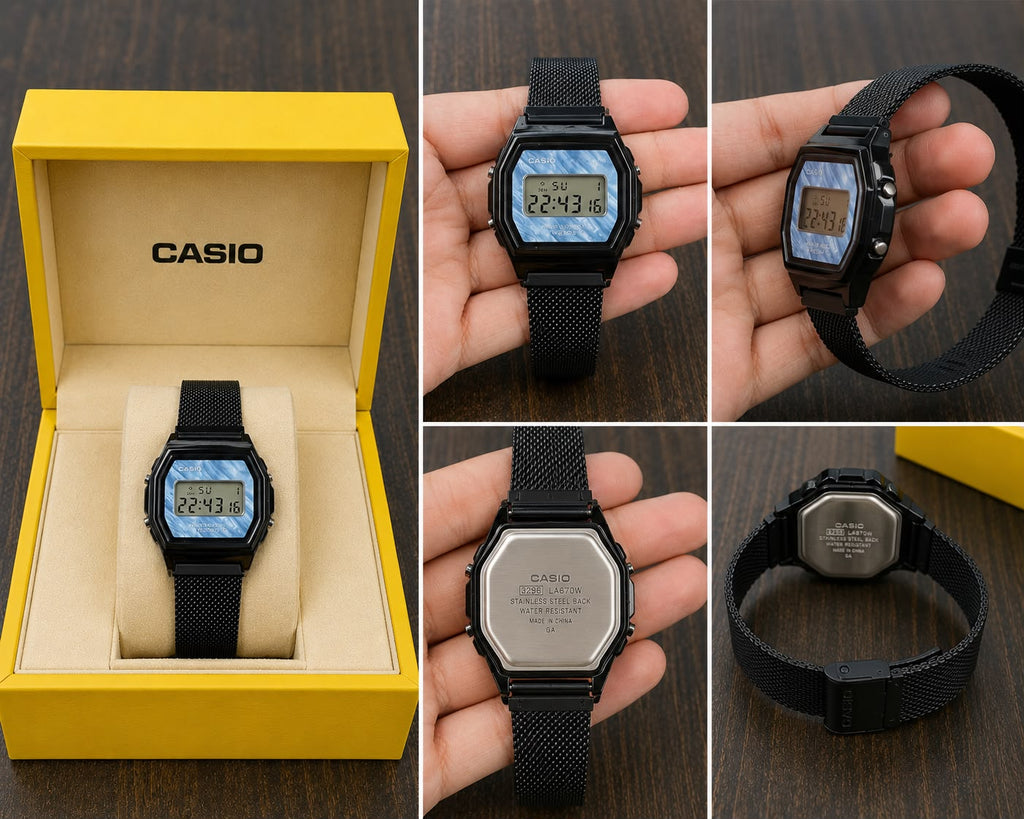 Casio Vintage Digital Watch – Black Mesh Strap