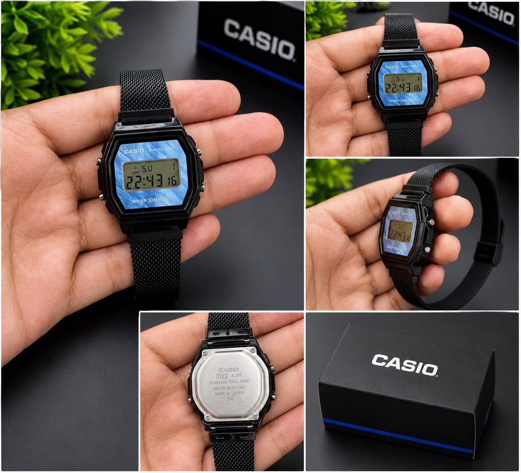 Casio Vintage Digital Watch – Black Mesh Strap