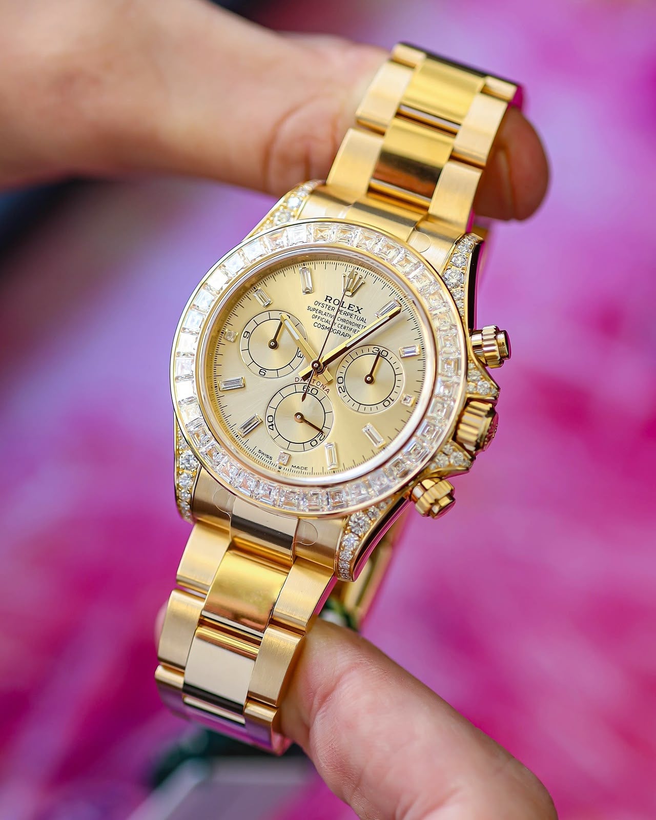 Rolex Cosmograph Daytona Everose Gold – Diamond Baguette Bezel (Ice Dial)