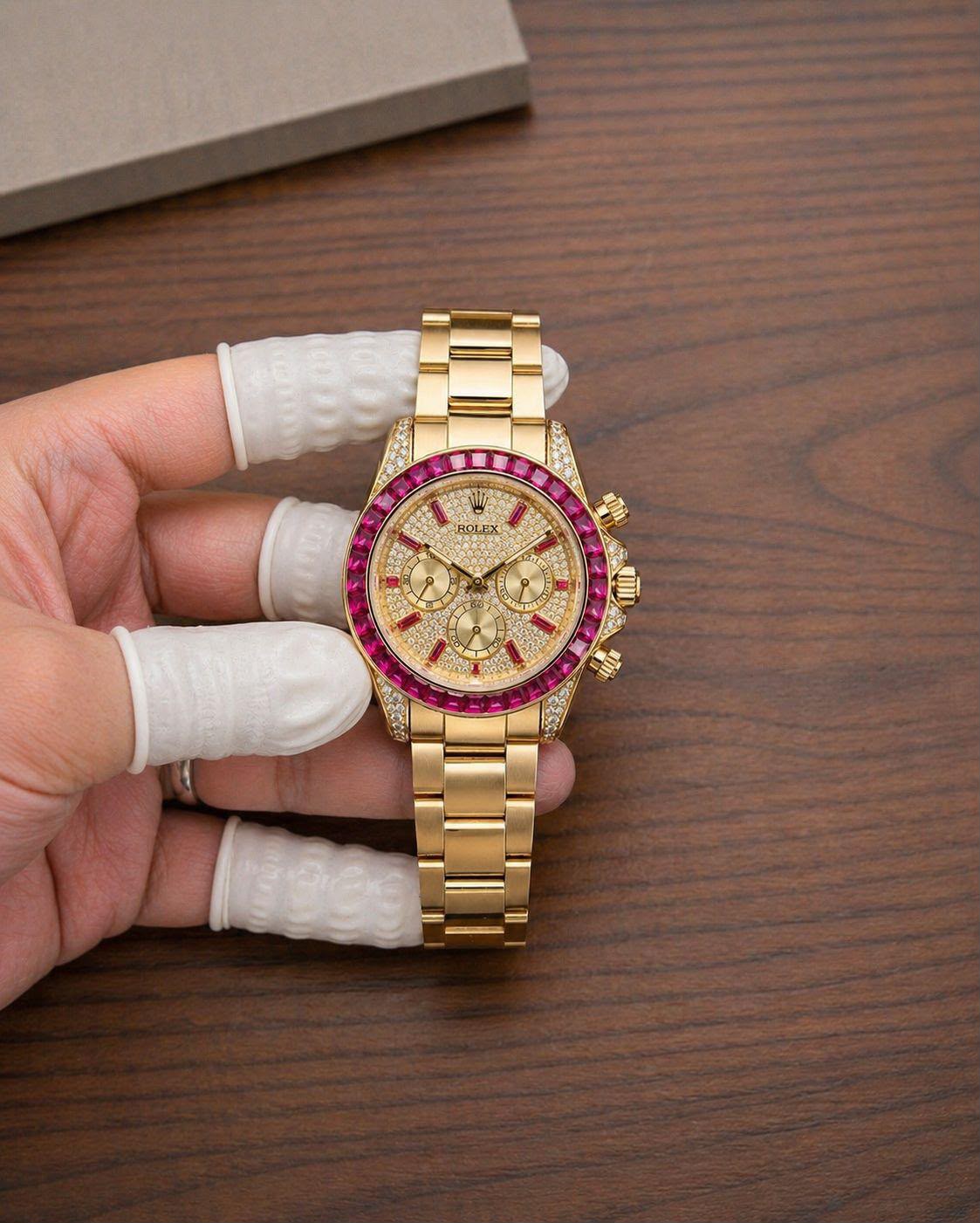 Ultra Rare Luxury - Book Your Premium Rolex with Pink Ruby Baguette Semi-Swiss Quality