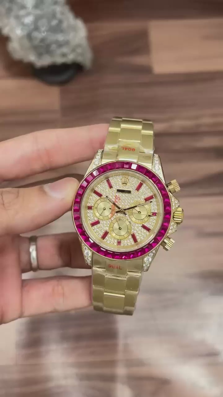 Ultra Rare Luxury - Book Your Premium Rolex with Pink Ruby Baguette Semi-Swiss Quality